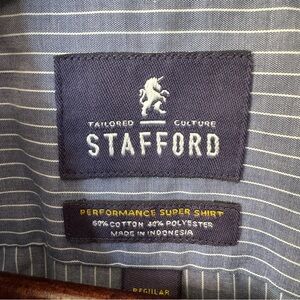 Stafford Performance Super Shirt Dress Shirt Blue White Stripe. Reg Fit 17 1/2